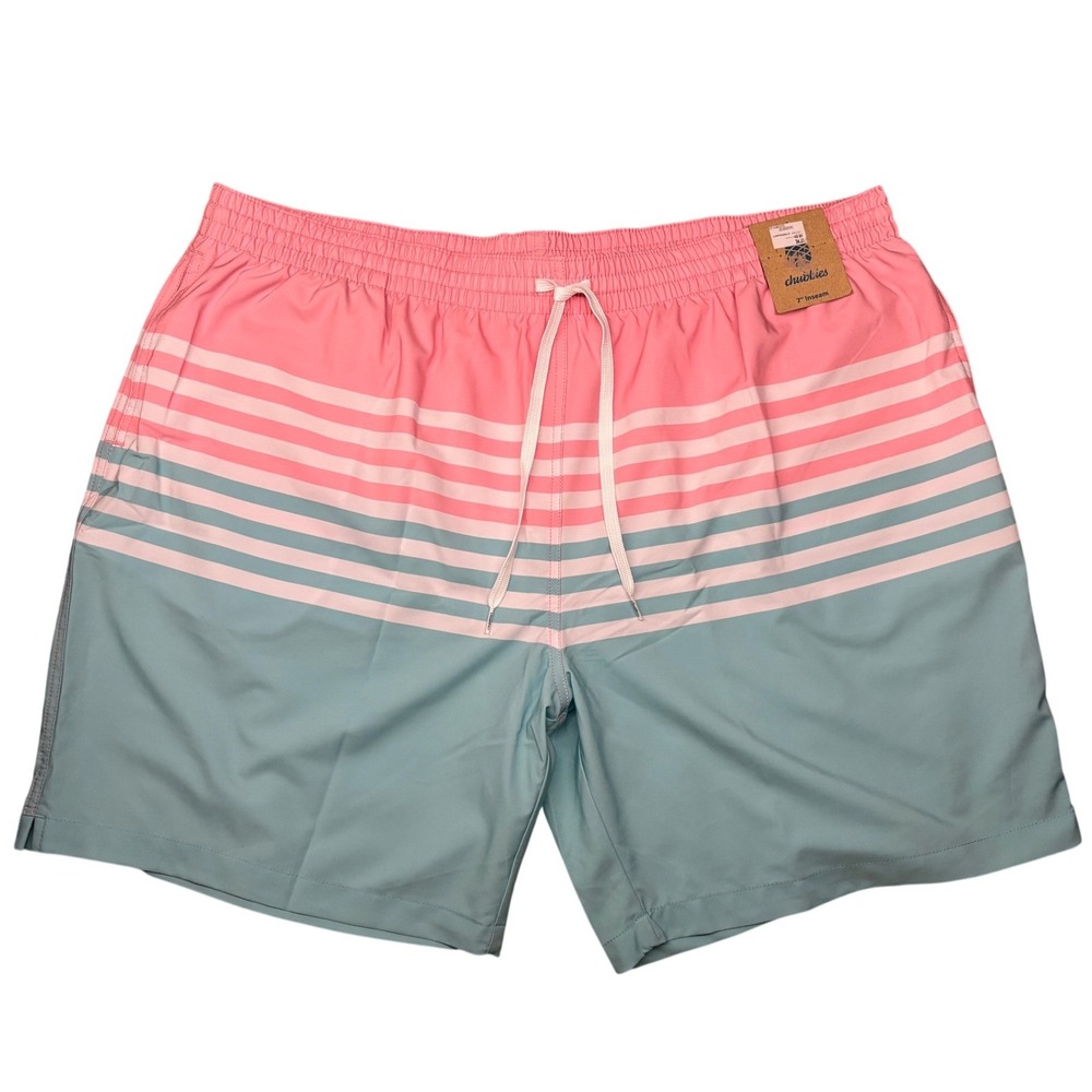 Chubbies Swim Trunks Men XXXL Pink Blue Striped On The Horizons 7" Inseam‎ NWT